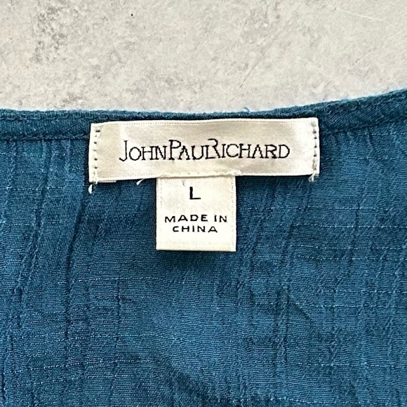 🌼 John Paul Richard Tie-Hem Blouse with Button Front, Teal L - Picture 3 of 7